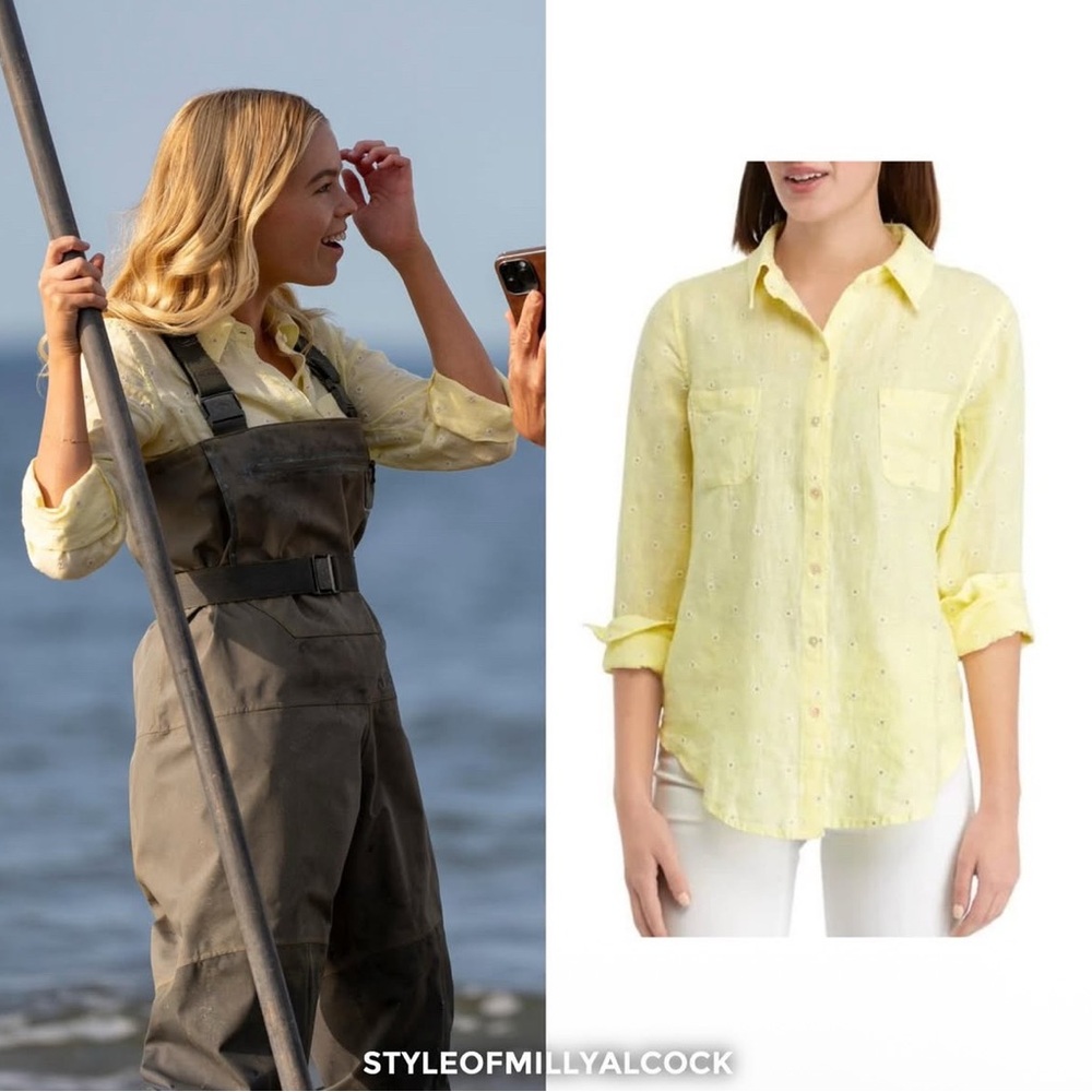 Lilly Pulitzer Yellow Sea View Linen Button Down Top